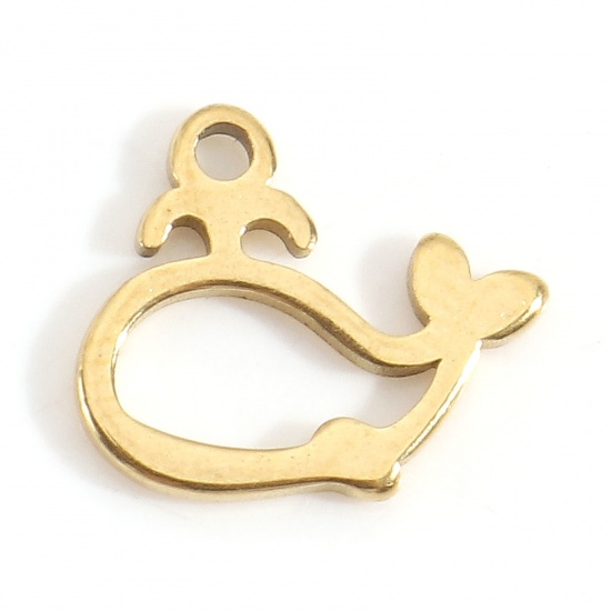 Immagine di 201 Acciaio Inossidabile Charms Oro Placcato Balena Filigrana 10.5mm x 9mm, 5 Pz