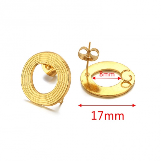 Picture of 304 Stainless Steel Ear Post Stud Earring With Loop Connector Accessories Round 18K Gold Color Weave Textured 17mm Dia., Post/ Wire Size: (21 gauge), 2 PCs