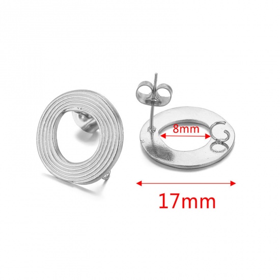Picture of 304 Stainless Steel Ear Post Stud Earring With Loop Connector Accessories Round Silver Tone Weave Textured 17mm Dia., Post/ Wire Size: (21 gauge), 2 PCs