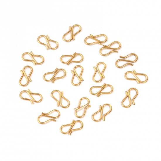 Picture of 10 PCs 304 Stainless Steel S Shaped Snap Hook Buckle Clip 18K Gold Color 13mm x 7mm