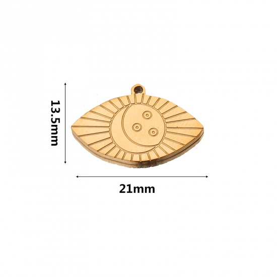 Picture of 2 PCs 304 Stainless Steel Boho Chic Bohemia Charms 18K Gold Plated Marquise Sun 21mm x 13.5mm