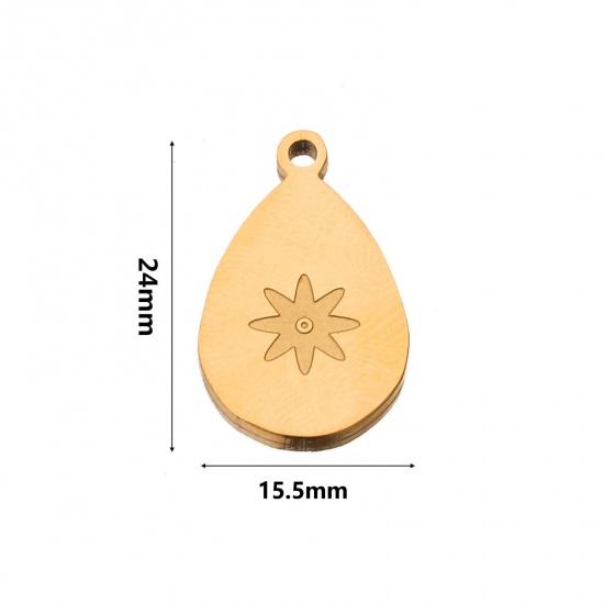 Picture of 2 PCs 304 Stainless Steel Boho Chic Bohemia Charms 18K Gold Plated Drop 24mm x 15.5mm