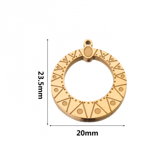 Picture of 2 PCs 304 Stainless Steel Boho Chic Bohemia Charms 18K Gold Plated Circle Ring 23.5mm x 20mm