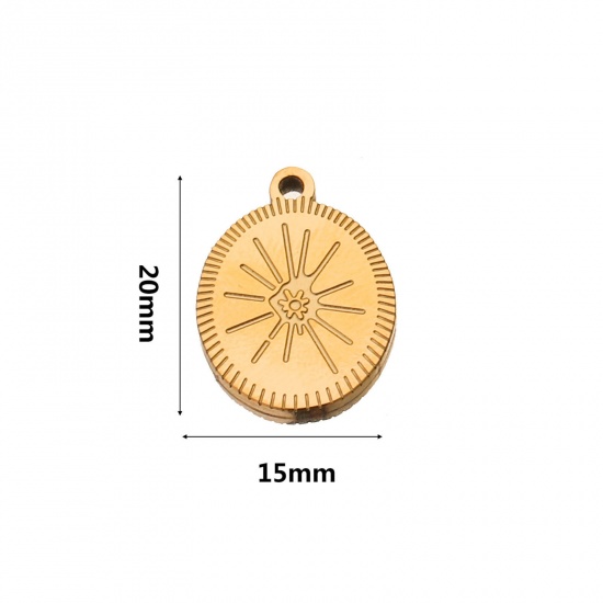 Picture of 2 PCs 304 Stainless Steel Boho Chic Bohemia Charms 18K Gold Plated Oval 20mm x 15mm