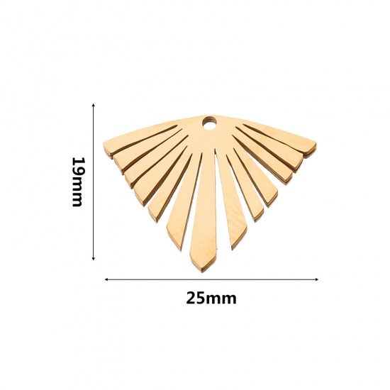 Picture of 2 PCs 304 Stainless Steel Boho Chic Bohemia Charms 18K Gold Plated Fan-shaped 25mm x 19mm