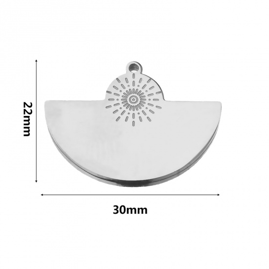 Picture of 304 Stainless Steel Boho Chic Bohemia Charms Silver Tone Fan-shaped 30mm x 22mm, 2 PCs