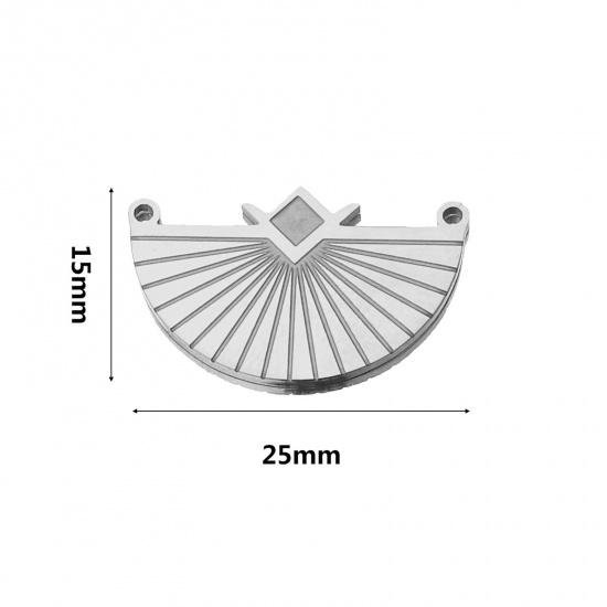 Picture of 304 Stainless Steel Boho Chic Bohemia Connectors Charms Pendants Silver Tone Fan-shaped 25mm x 15mm, 2 PCs