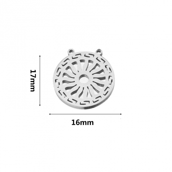 Picture of 304 Stainless Steel Boho Chic Bohemia Connectors Charms Pendants Silver Tone Round Hollow 17mm x 16mm, 2 PCs