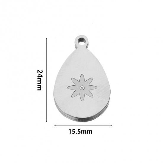 Picture of 304 Stainless Steel Boho Chic Bohemia Charms Silver Tone Drop 24mm x 15.5mm, 2 PCs