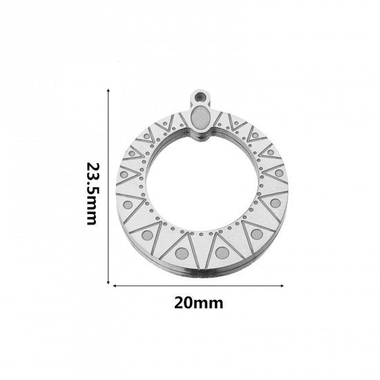 Picture of 304 Stainless Steel Boho Chic Bohemia Charms Silver Tone Circle Ring 23.5mm x 20mm, 2 PCs