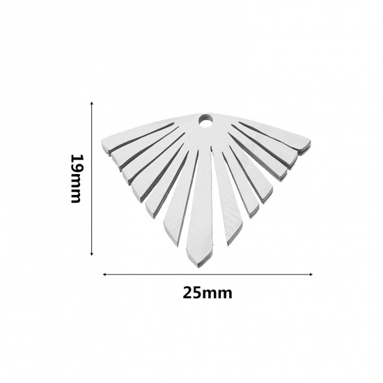 Picture of 304 Stainless Steel Boho Chic Bohemia Charms Silver Tone Fan-shaped 25mm x 19mm, 2 PCs