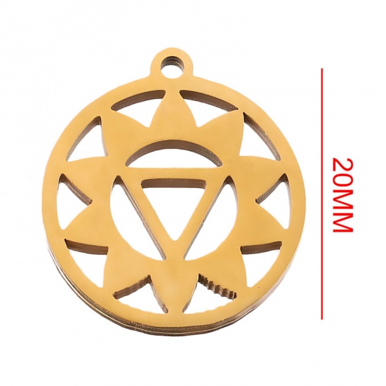 Image de 2 Pcs Breloques en 304 Acier Inoxydable Religieux Yoga Plaqué Or 18K Creux 20mm Dia.