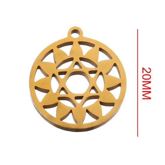 Image de 2 Pcs Breloques en 304 Acier Inoxydable Religieux Yoga Plaqué Or 18K Creux 20mm Dia.