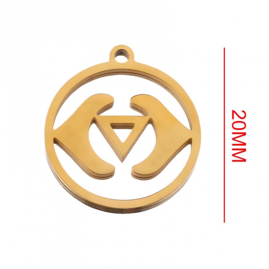 Image de 2 Pcs Breloques en 304 Acier Inoxydable Religieux Yoga Plaqué Or 18K Creux 20mm Dia.