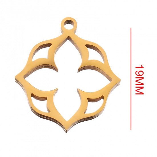 Image de 2 Pcs Breloques en 304 Acier Inoxydable Religieux Yoga Plaqué Or 18K Creux 19mm Dia.