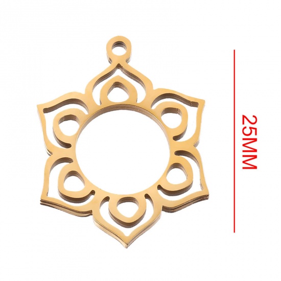 Image de 2 Pcs Breloques en 304 Acier Inoxydable Religieux Yoga Plaqué Or 18K Creux 25mm Dia.