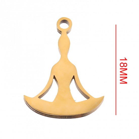 Image de 2 Pcs Breloques en 304 Acier Inoxydable Religieux Yoga Plaqué Or 18K Creux 18mm Dia.