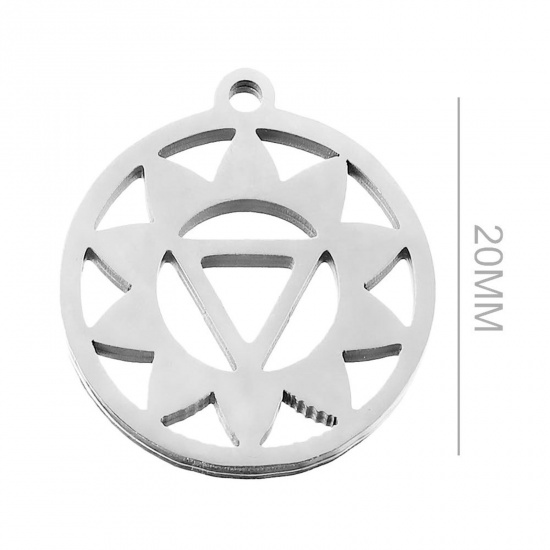 Image de Breloques en 304 Acier Inoxydable Religieux Yoga Argent Mat Creux 20mm Dia., 2 Pcs