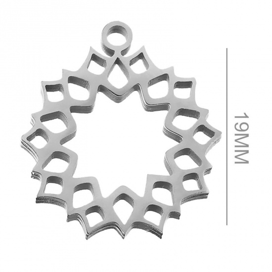 Image de Breloques en 304 Acier Inoxydable Religieux Yoga Argent Mat Creux 19mm Dia., 2 Pcs