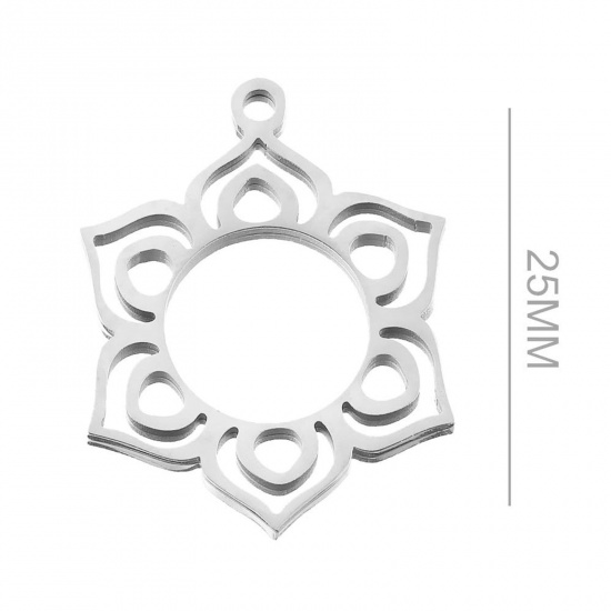 Image de Breloques en 304 Acier Inoxydable Religieux Yoga Argent Mat Creux 25mm Dia., 2 Pcs