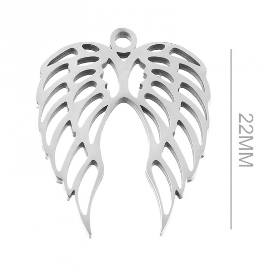 Image de Breloques en 304 Acier Inoxydable Religieux Yoga Argent Mat Ailes Creux 22mm Dia., 2 Pcs