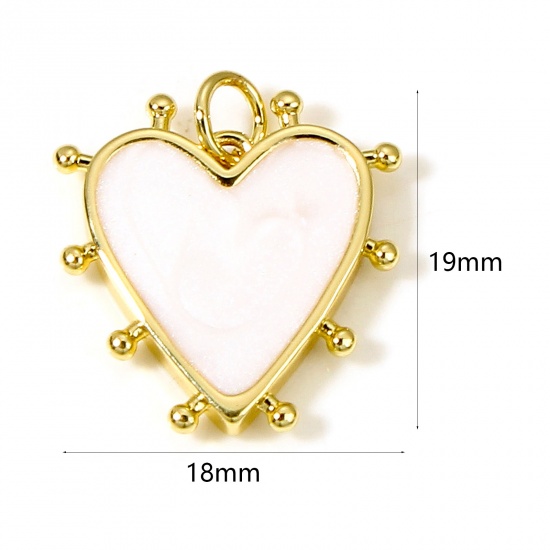 Picture of Brass Valentine's Day Charms 18K Real Gold Plated White Pearlized Heart Enamel 19mm x 18mm, 1 Piece