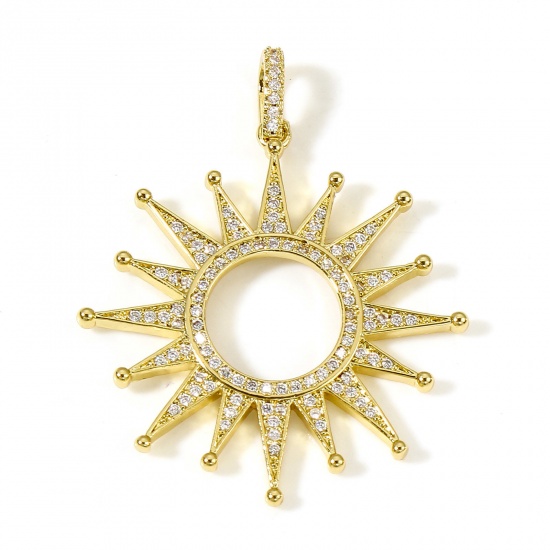 Image de Pendentifs Galaxie en Laiton Soleil Plaqué Or Véritable 18K Micro Pave à Zircone Cubique Clair 4.3cm x 3.4cm, 1 Pièce