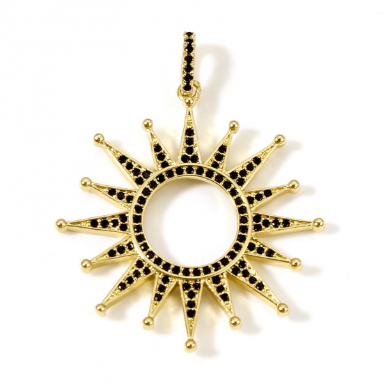 Image de Pendentifs Galaxie en Laiton Soleil Plaqué Or Véritable 18K Micro Pave à Zircone Cubique Noir 4.3cm x 3.4cm, 1 Pièce