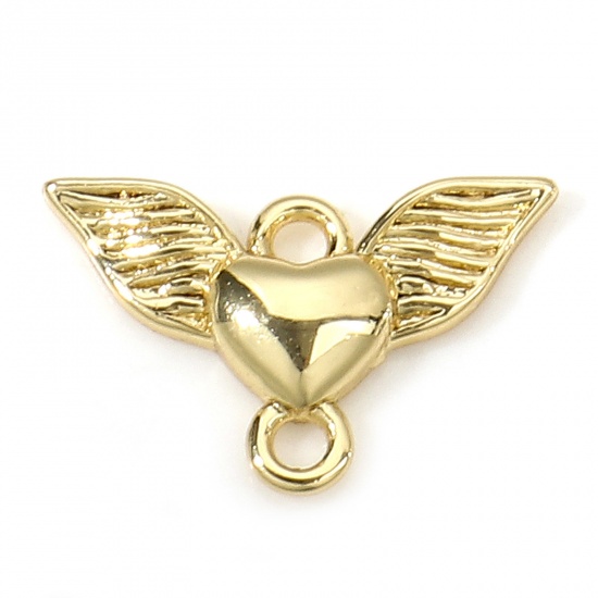 Image de Connecteurs Pendentifs Breloques La Saint Valentin en Laiton Cœur Plaqué Or Véritable 18K Ailes 14.5mm x 9.5mm, 1 Pièce