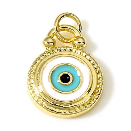 Imagen de Latón Religión Colgantes Charms Mal de ojo 18K Oro Real Chapado Esmalte 18.5mm x 12mm, 1 Unidad