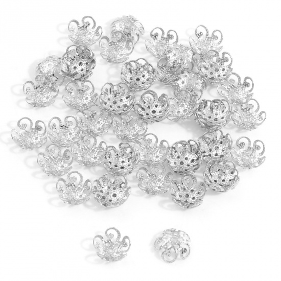 Picture of 304 Stainless Steel Bead Caps Silver Tone (Fits 10mm Beads) 10mm x 10mm, 20 PCs