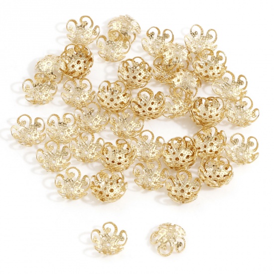 Picture of 304 Stainless Steel Bead Caps 18K Gold Plated (Fits 10mm Beads) 10mm x 10mm, 20 PCs