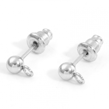 Image de Boucle d'Oreille à Tige avec Accessoires de Connecteur de Boucle en 304 Acier Inoxydable Argent Mat Rond avec Embouts 7mm x 4mm, Epaisseur de Fil: (20 gauge), 10 Pcs