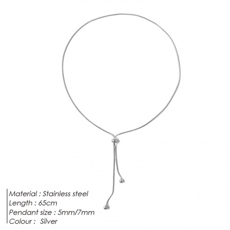 Picture of Wholesale Adjustable Slider/ Slide Bolo Necklace, Silver Tone 316 Stainless Steel Snake Chain, Unisex Stylish Gift Jewelry For Retailer, 65cm(25.6") long, 1 Piece