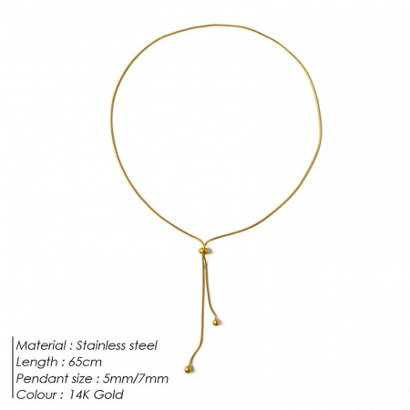 Picture of Wholesale Adjustable Slider/ Slide Bolo Necklace, 14K Real Gold Plated 316 Stainless Steel Snake Chain, Unisex Stylish Gift Jewelry For Retailer, 65cm(25.6") long, 1 Piece