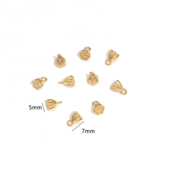 Picture of 2 PCs 304 Stainless Steel Charms 18K Gold Plated Lotus Seedpod 7mm x 5mm