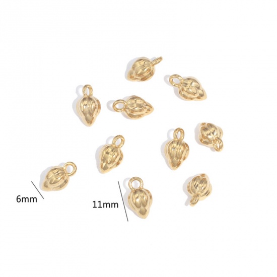 Picture of 2 PCs 304 Stainless Steel Charms 18K Gold Plated Lotus Flower 11mm x 6mm