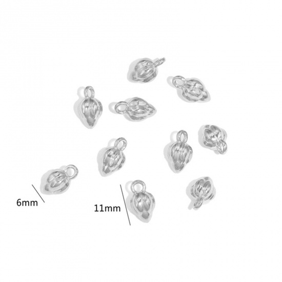 Picture of 304 Stainless Steel Charms Silver Tone Lotus Flower 11mm x 6mm, 2 PCs