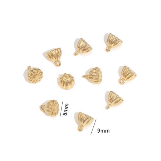 Picture of 2 PCs 304 Stainless Steel Charms 18K Gold Plated Lotus Seedpod 9mm x 8mm