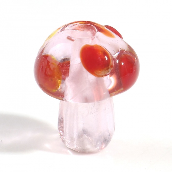 Bild von Muranoglas Flora Kollektion Perlen für die Herstellung von DIY-Charme-Schmuck Pilz Rosa Punkt ca 14mm x 10mm, Loch:ca. 1.2mm, 5 Stück