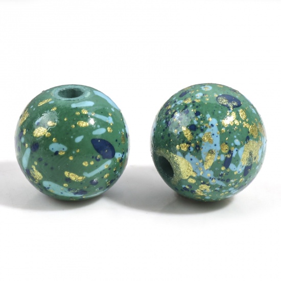 Bild von Harz Perlen für die Herstellung von DIY-Charme-Schmuck Rund Grün Spritzlackierung 12mm D., Loch: 2.2mm, 10 Stück