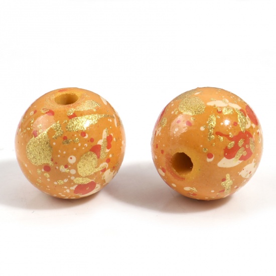 Bild von Harz Perlen für die Herstellung von DIY-Charme-Schmuck Rund Orange Spritzlackierung 12mm D., Loch: 2.2mm, 10 Stück