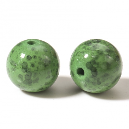 Picture of Resin Spacer Beads For DIY Charm Jewelry Making Round Green Painted About 14mm Dia, Hole: Approx 2mm, 5 PCs