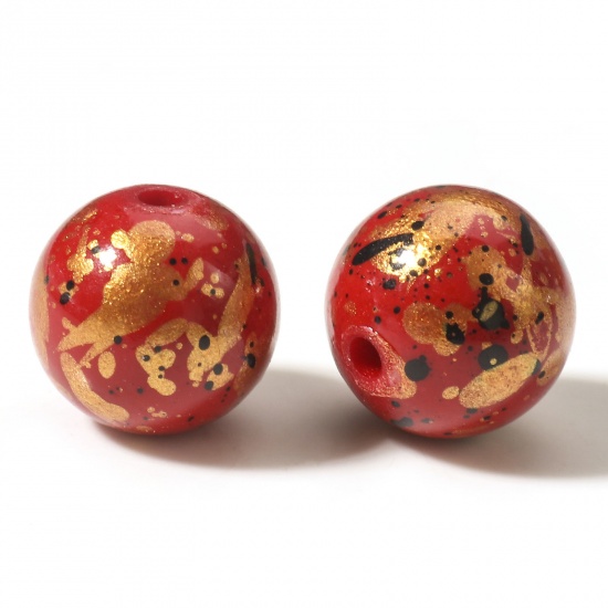 Picture of Resin Spacer Beads For DIY Charm Jewelry Making Round Red Painted About 14mm Dia, Hole: Approx 2mm, 5 PCs
