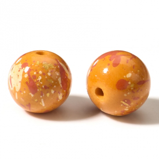 Picture of Resin Spacer Beads For DIY Charm Jewelry Making Round Orange Painted About 14mm Dia, Hole: Approx 2mm, 5 PCs