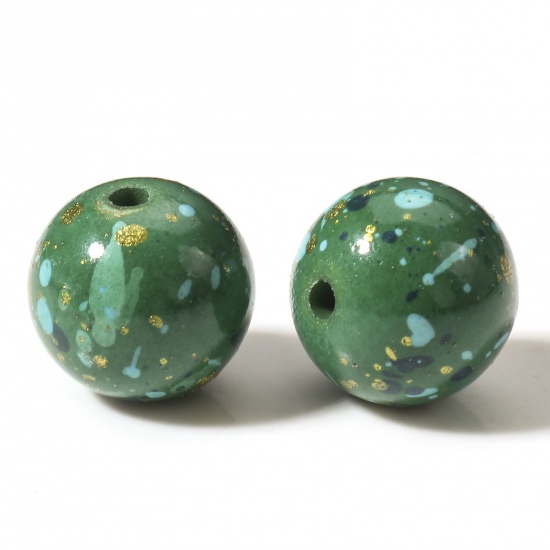 Picture of Resin Spacer Beads For DIY Charm Jewelry Making Round Emerald Green Painted About 14mm Dia, Hole: Approx 2mm, 5 PCs