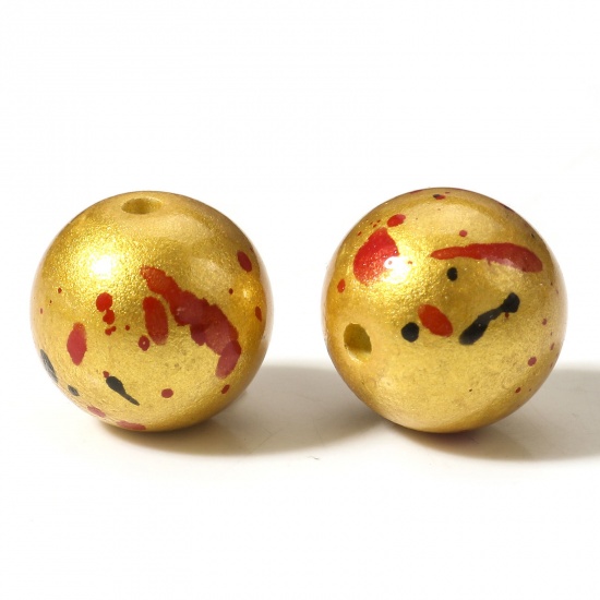 Picture of Resin Spacer Beads For DIY Charm Jewelry Making Round Golden Painted About 14mm Dia, Hole: Approx 2mm, 5 PCs