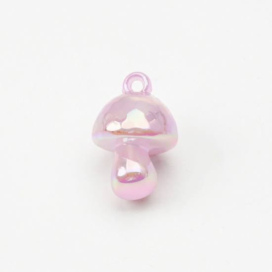 Picture of Acrylic Pendants Mushroom Pink AB Rainbow Color 3D 3.4cm x 2.3cm, 5 PCs