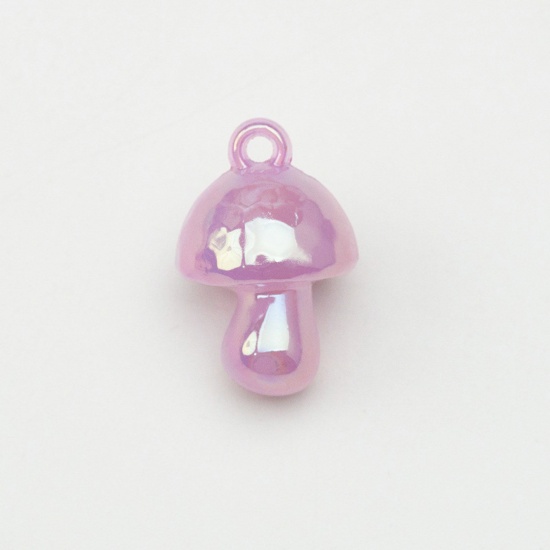 Image de Pendentifs en Acrylique Champignon Violet Couleur AB 3D 3.4cm x 2.3cm, 5 Pcs