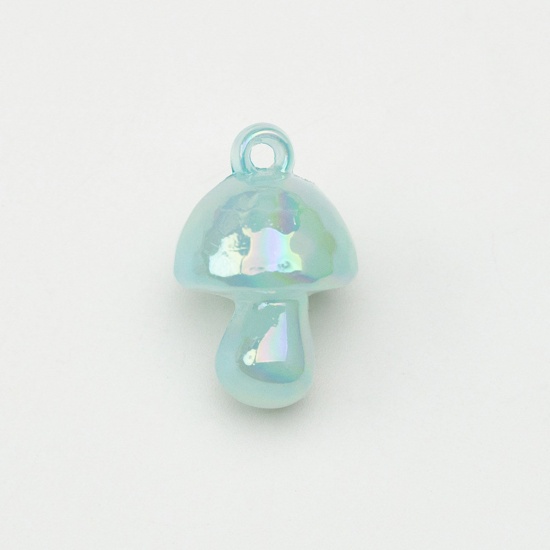 Image de Pendentifs en Acrylique Champignon Bleu Couleur AB 3D 3.4cm x 2.3cm, 5 Pcs